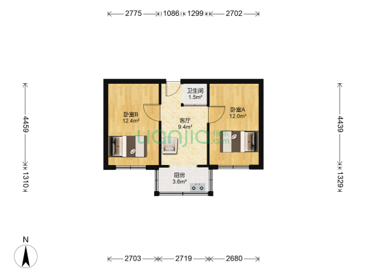 祥泉园小区 2室1厅1卫 52平方