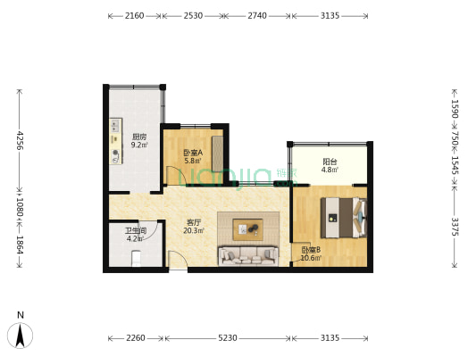 四道街17号 2室1厅1卫 62平方