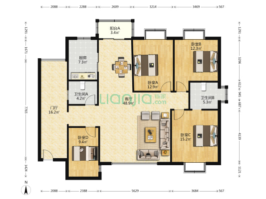龙源新城 4室1厅2卫 161平方