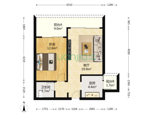 保利·云山国际 1室1厅1卫 64平方