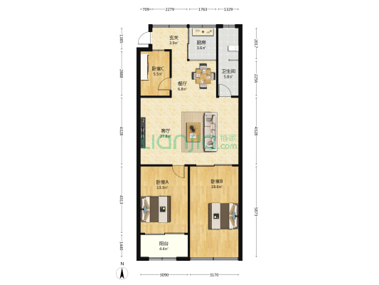 胜利路86号 3室2厅1卫 102平方
