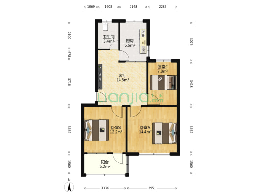 锦秋小区 3室1厅1卫 80平方