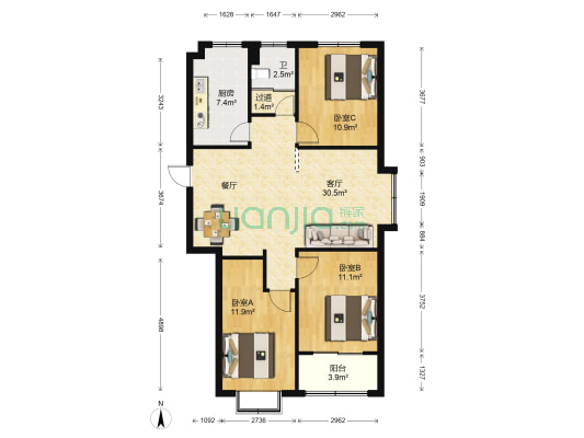 荔水湾 3室1厅1卫 117平方