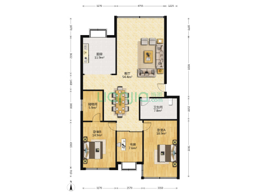 政府大街597号 3室1厅1卫 142平方
