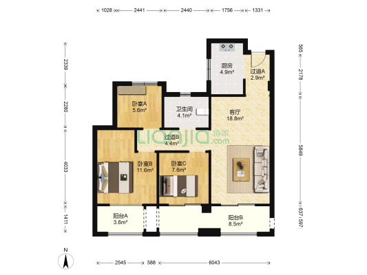 望湖花园 3室1厅1卫 96平方