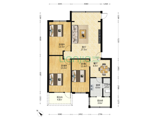 银祥苑 3室2厅1卫 104平方