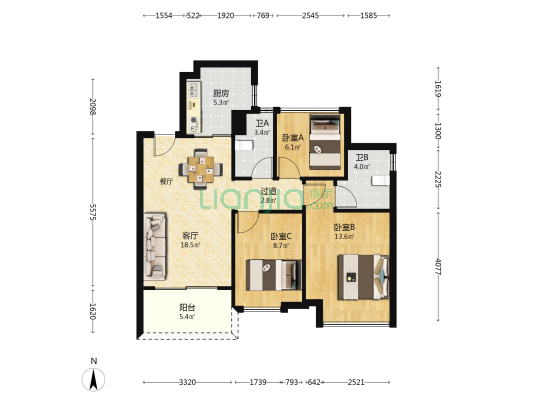 上乘蓝岸 3室1厅2卫 87平方