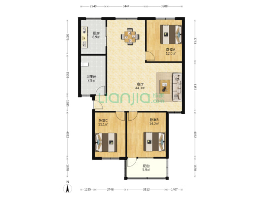 历城交通局宿舍 3室1厅1卫 138平方