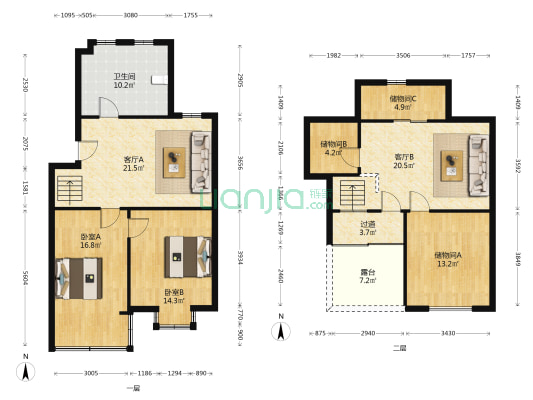 中山花园 2室2厅1卫 78平方