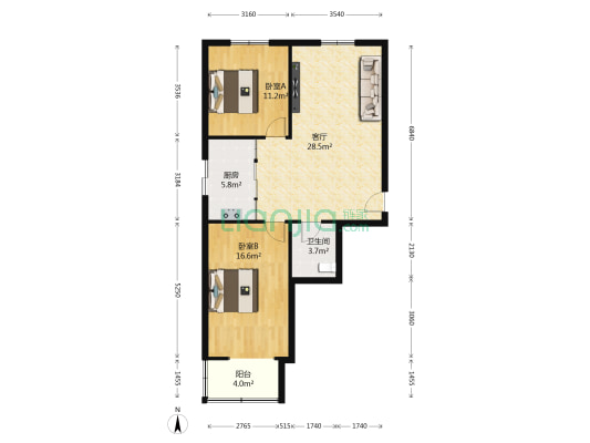 西电机社区 2室1厅1卫 80平方