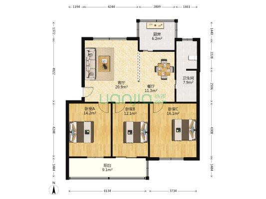 河南报业公寓 3室2厅1卫 112平方