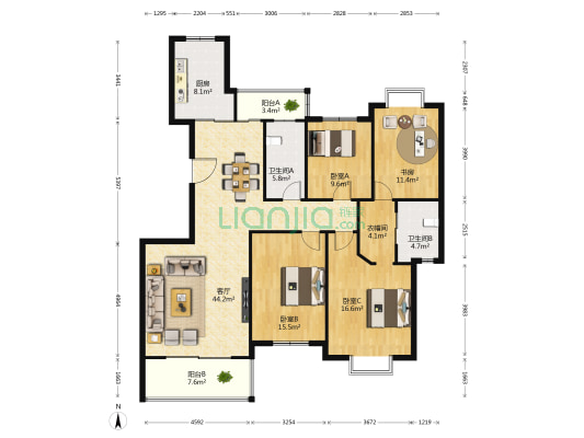 八方小区D区和园 4室1厅2卫 165平方