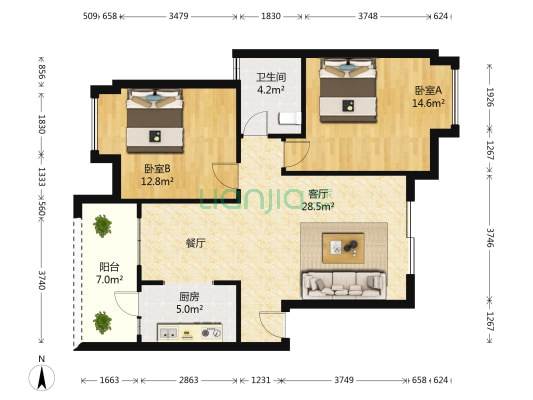 丽景华庭A区 2室1厅1卫 88平方