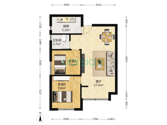 中民·幸福里 2室1厅1卫 76平方