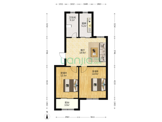 诺贝尔城 2室1厅1卫 77平方
