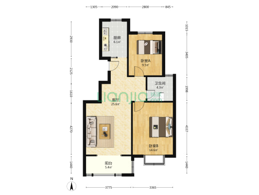 御城华府 2室1厅1卫 91平方