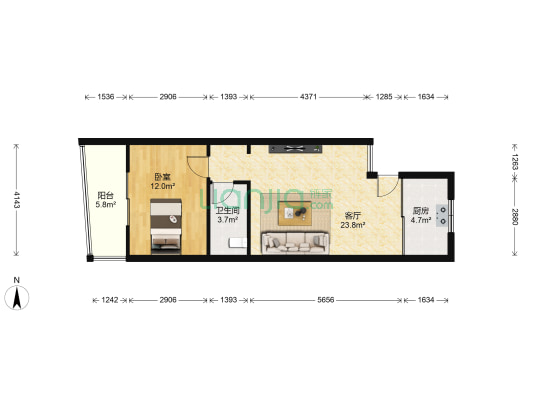 东方雅园 1室1厅1卫 62平方