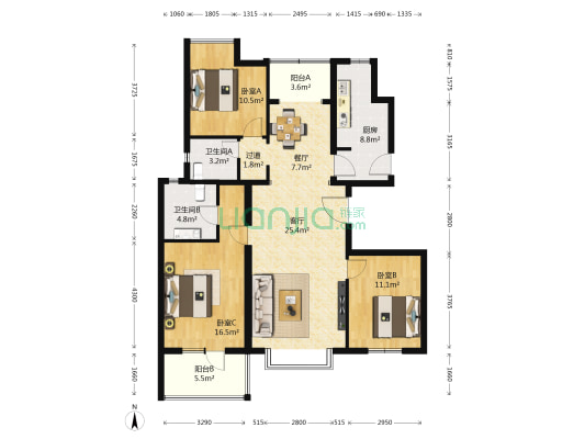 北京城建琨廷北区 3室2厅2卫 126平方