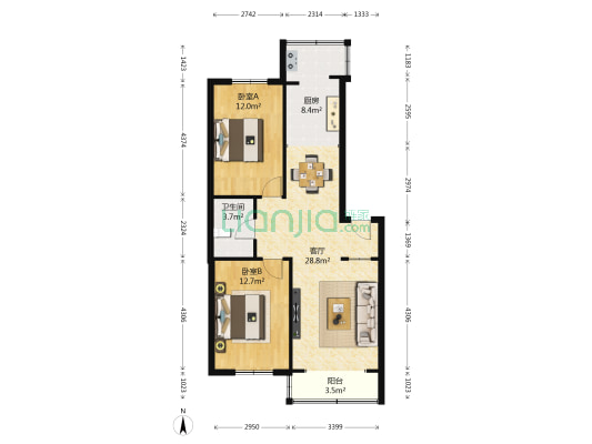 富宁宸家花园 2室1厅1卫 88平方