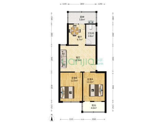 泰安市造纸厂宿舍区 2室2厅1卫 80平方
