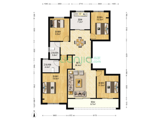 金麟荟庭 4室1厅2卫 130平方