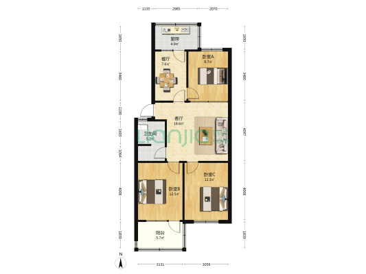 市审计局住宅 3室2厅1卫 78平方