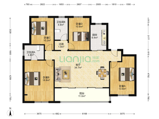 宽阅雅苑 4室1厅2卫 141平方