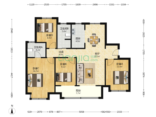 龙湖青云阙 4室1厅2卫 131平方