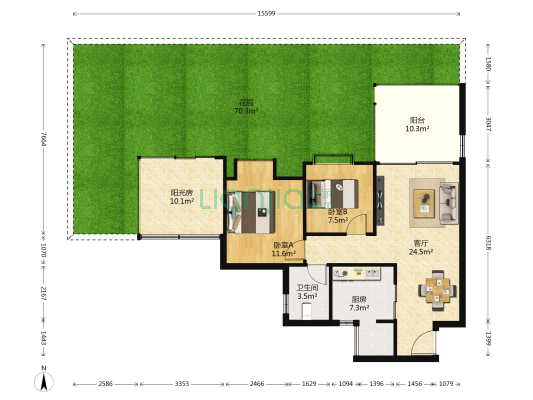 海上海北苑 2室1厅1卫 67平方