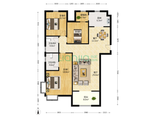 骏景中央公园(魏都区) 3室2厅2卫 153平方
