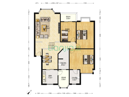 信用社宿舍 3室1厅2卫 140平方