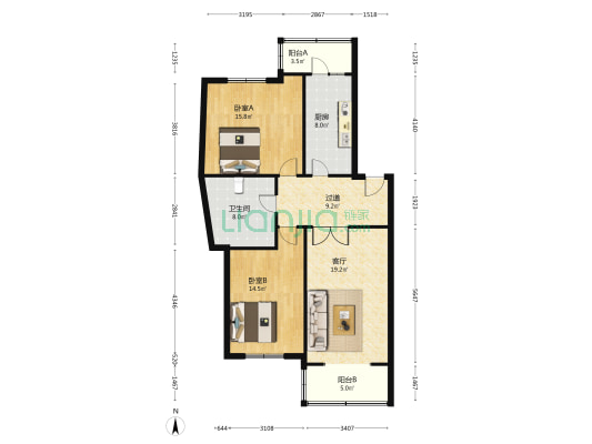 环美花园 2室1厅1卫 108平方