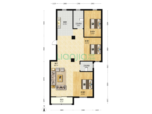 舒福苑二期 3室1厅2卫 137平方