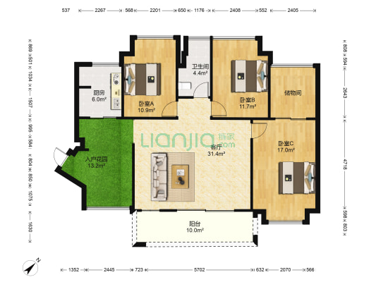 星星凯旋国际北区 3室1厅1卫 124平方
