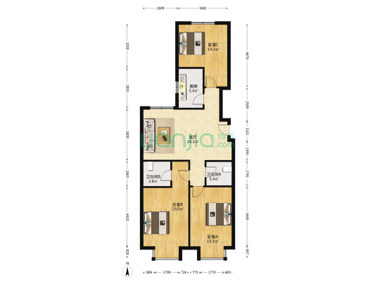 幸福港湾D区(弓庄新村) 3室1厅2卫 128平方