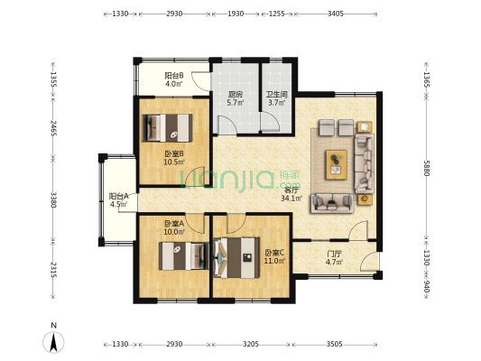 电信局宿舍 3室1厅1卫 99平方
