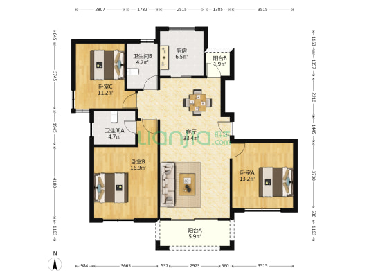 南洋2号公馆 3室1厅2卫 163平方