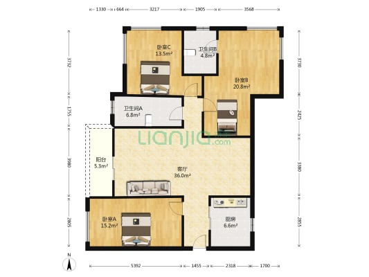 香缤雅苑 3室1厅2卫 119平方