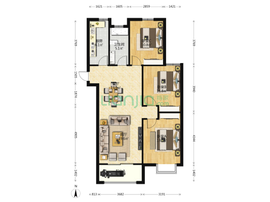 泊龙湾 3室2厅1卫 123平方