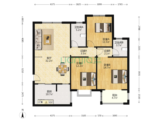 富凯城 · 欧景湾 3室1厅2卫 135平方