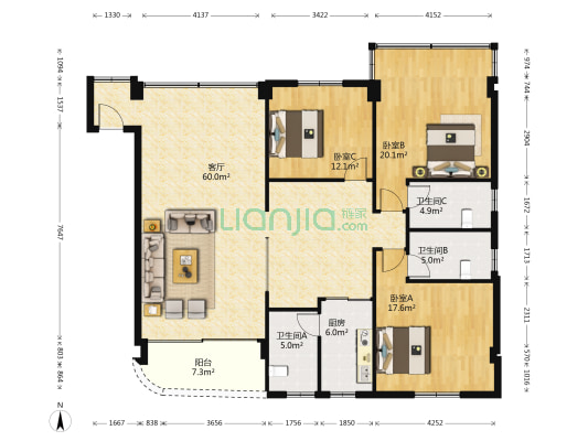 夏街大道 3室1厅3卫 158平方