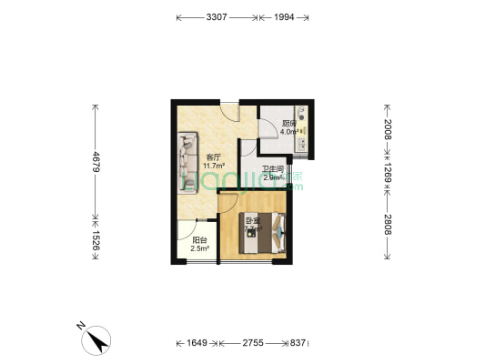 怡和新城F区 1室1厅1卫 42平方
