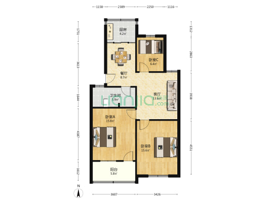 农商行宿舍楼 3室2厅1卫 88平方