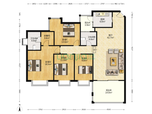 宏业·阳光佳居 4室1厅2卫 159平方