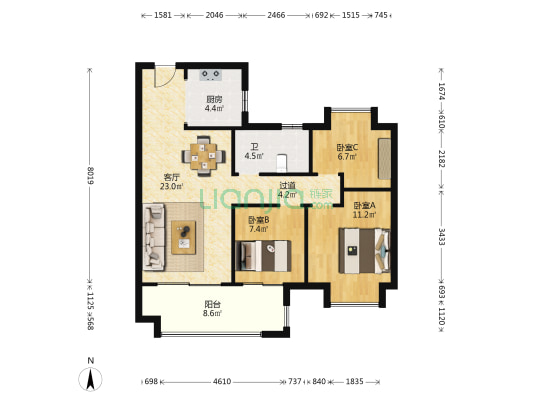 通和天誉北区 3室1厅1卫 98平方
