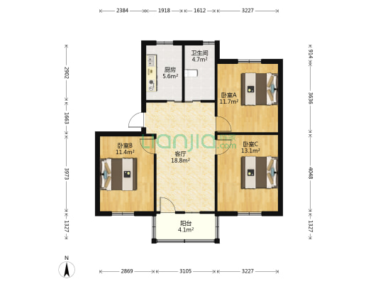 海军安庆医院 3室1厅1卫 82平方