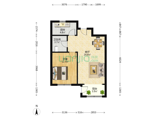 北岛小区一期 1室1厅1卫 74平方