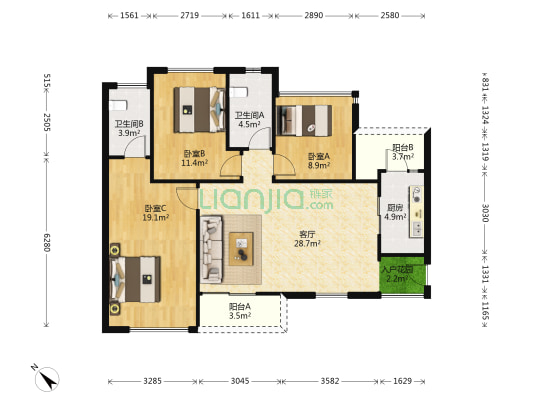 同创滨江 3室1厅2卫 98平方
