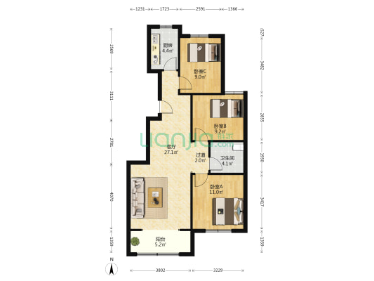 祥福佳园四期 3室1厅1卫 99平方