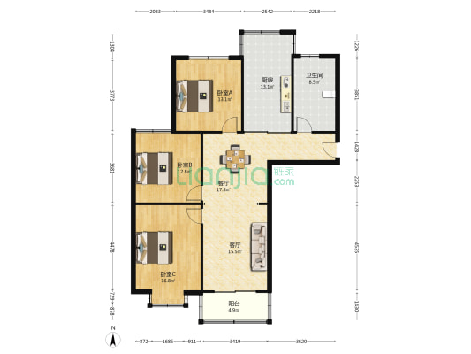 纺都花苑 3室2厅1卫 123平方